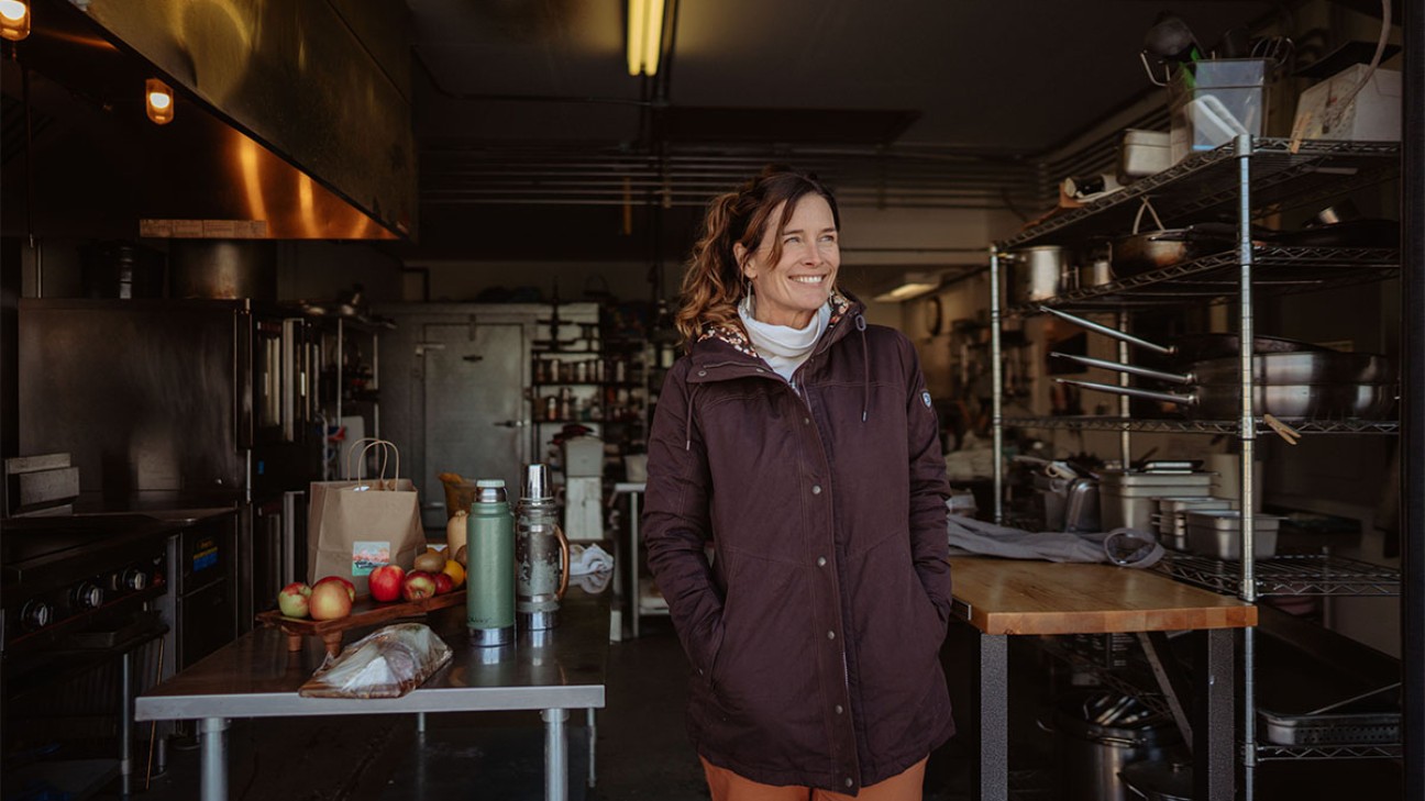 Karen Henderson standing in Apples and Apples in KUHL Clothing