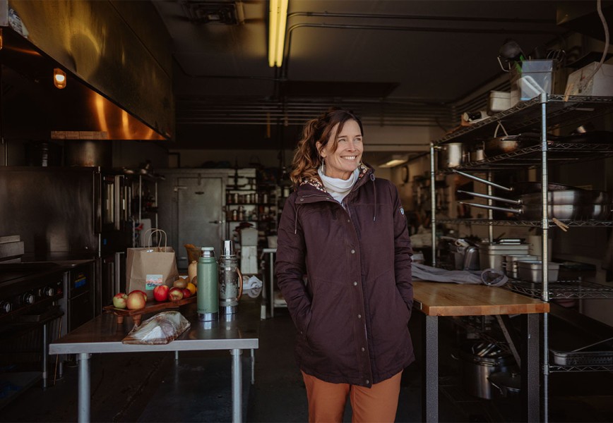 Karen Henderson standing in Apples and Apples in KUHL Clothing