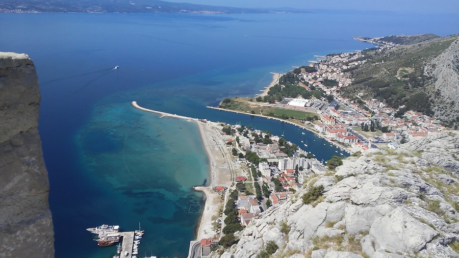 A fortress overlooking Cetina River and Velika Plaza in Croatia.