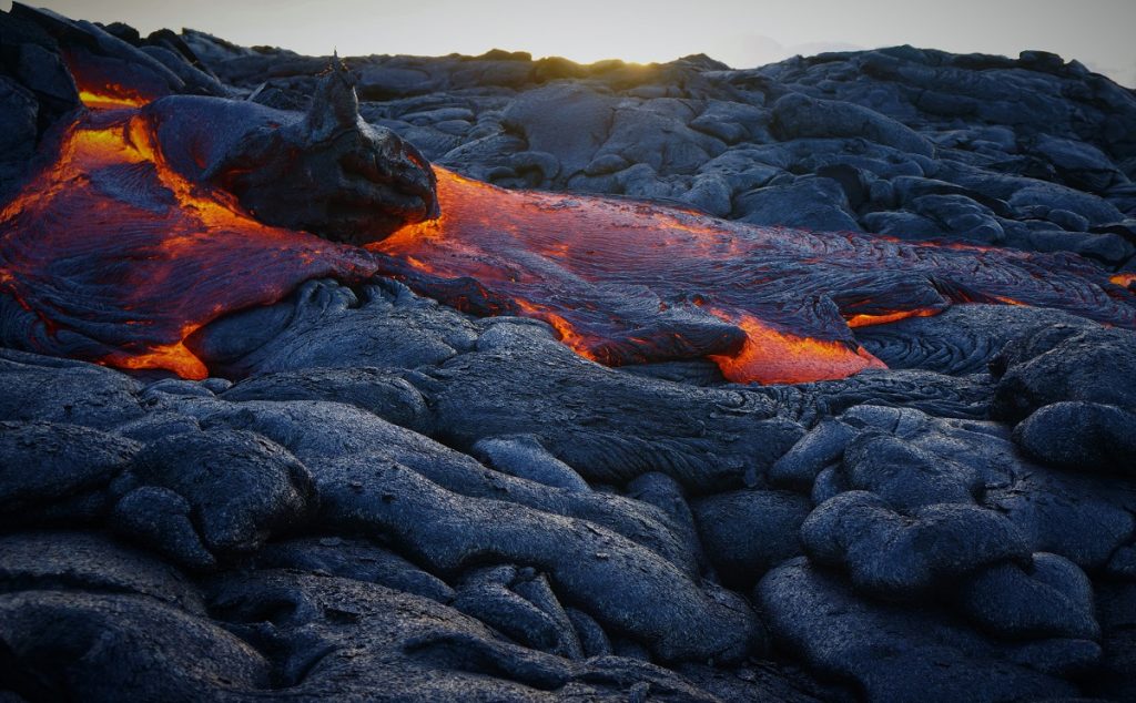 red lava and gray rock formations