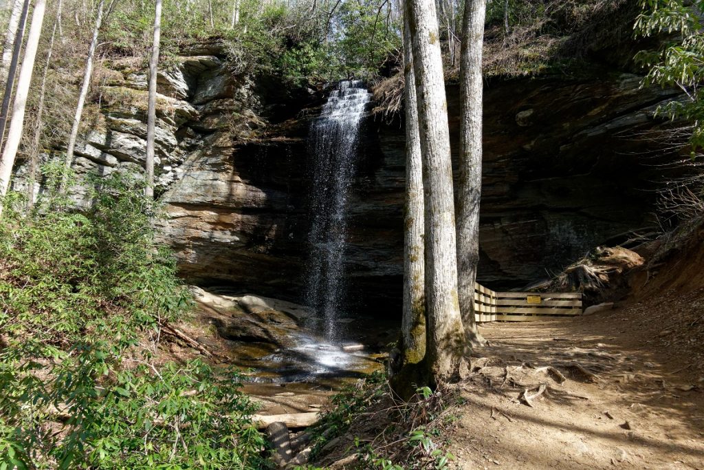 waterfall next to wooden fence