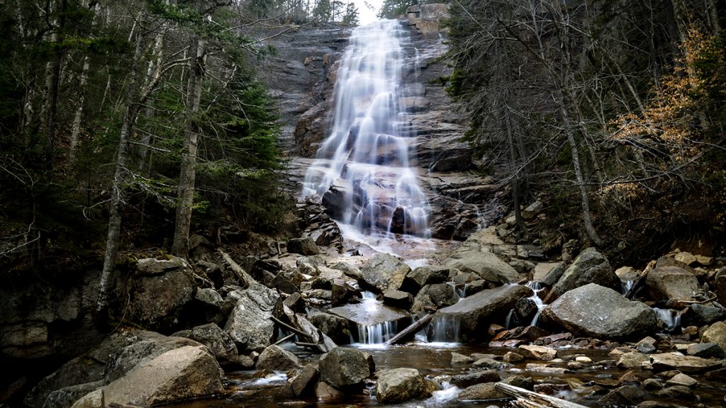 waterfall on the brown rocks