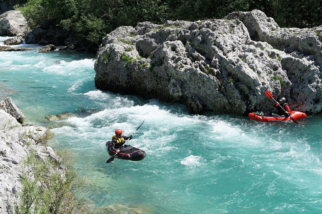 Packrafting in turbulent water