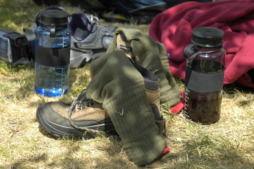 Hiking Boots And Green Socks