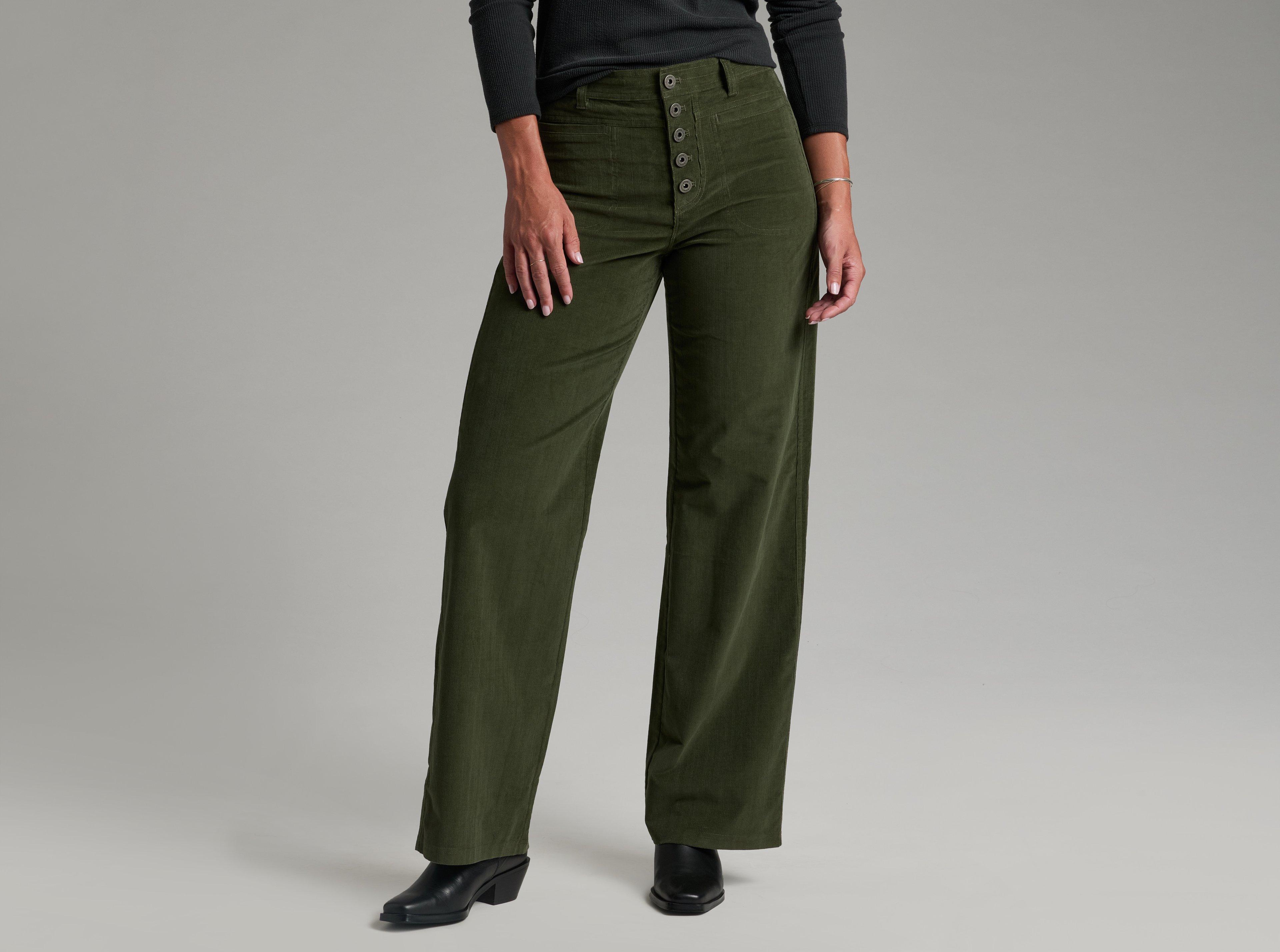 KUHL Lydia Cord Wide Leg DARK MOSS Front